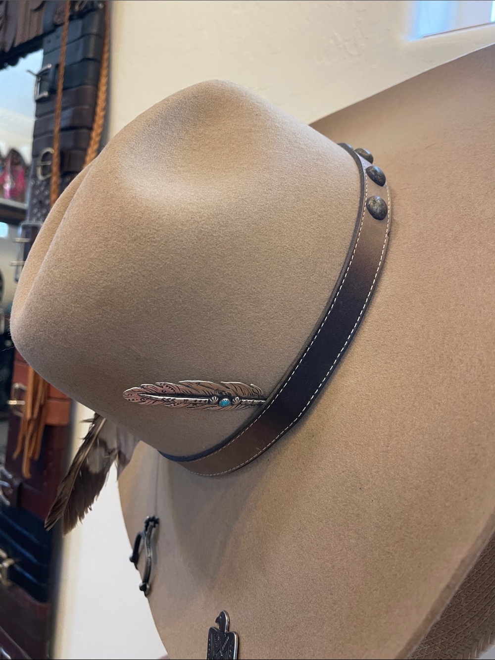Sterling Feather Hat Pick with Turquoise Accent - Picture 8 of 8